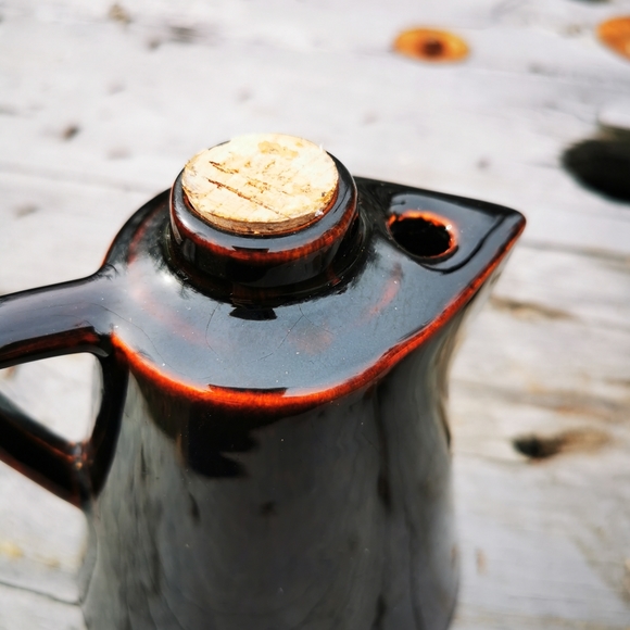 Vintage High Gloss Brown Glaze Pottery Leroux Creme de Cafe Jug Decanter - Picture 4 of 17